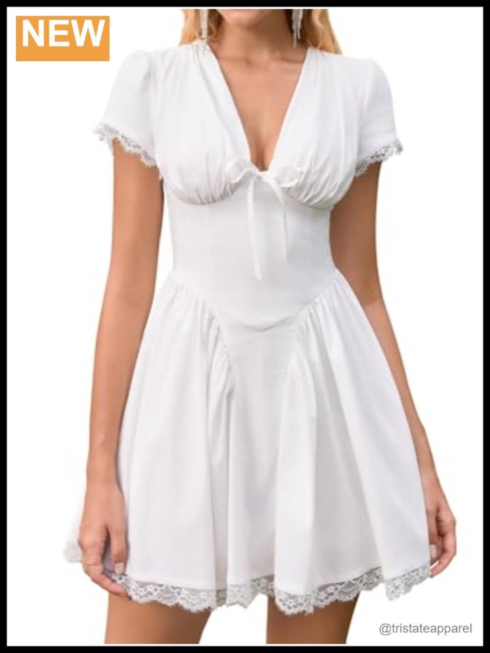Womens Short Sleeve Lace Mini Dress V Neck A Line Summer Casual Party Sundress
